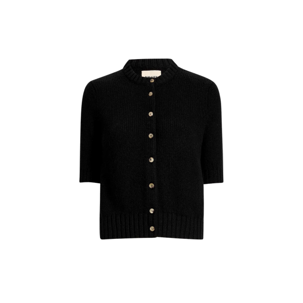 Cardigan à bouton KHAITE Nora manche courte col rond cachemire noir