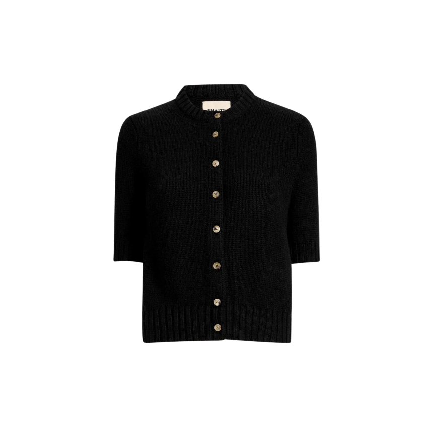 Cardigan à bouton KHAITE Nora manche courte col rond cachemire noir