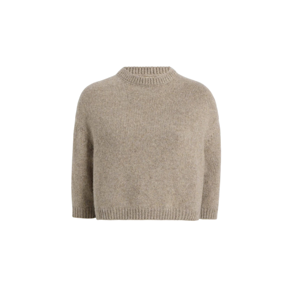 Pull court col rond KHAITE Sabina manche 3/4 cachemire beige chiné