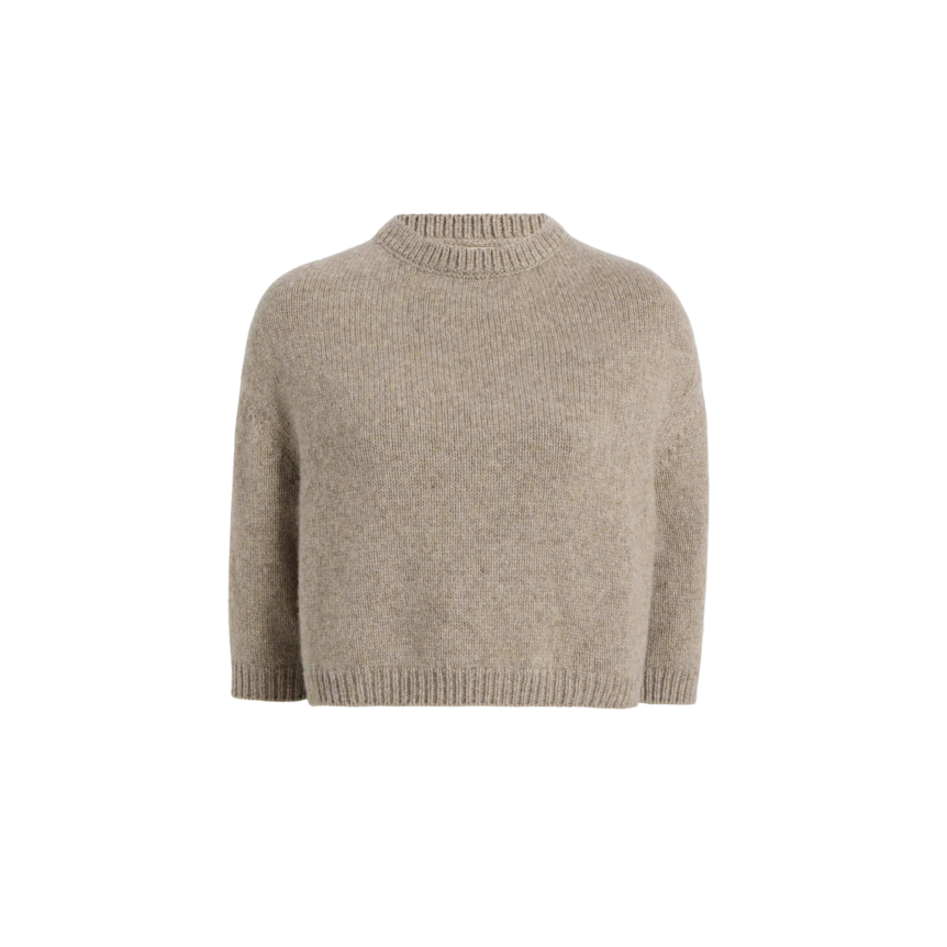 Pull court col rond KHAITE Sabina manche 3/4 cachemire beige chiné
