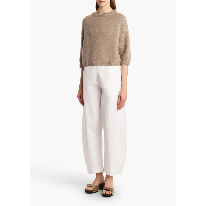 Pull court col rond KHAITE Sabina manche 3/4 cachemire beige chiné