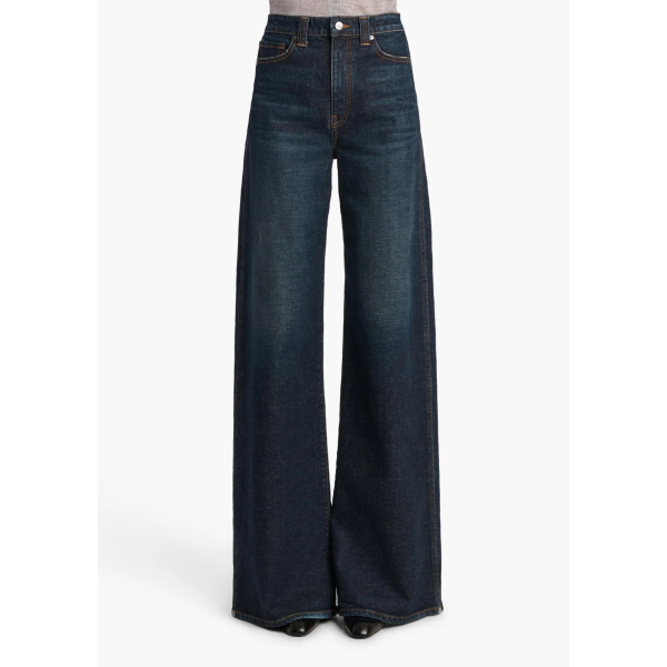 Jean taille haute KHAITE Dane jambe large coton denim bleu brut