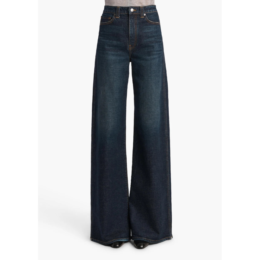 Jean taille haute KHAITE Dane jambe large coton denim bleu brut