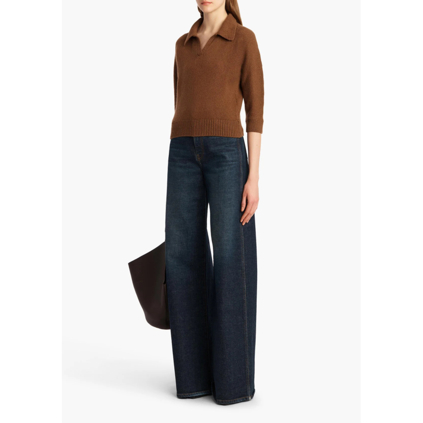 Jean taille haute KHAITE Dane jambe large coton denim bleu brut