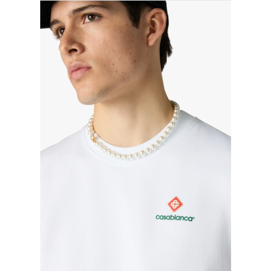 T‑shirt à manches courtes CASABLANCA coton blanc style sport écusson losange