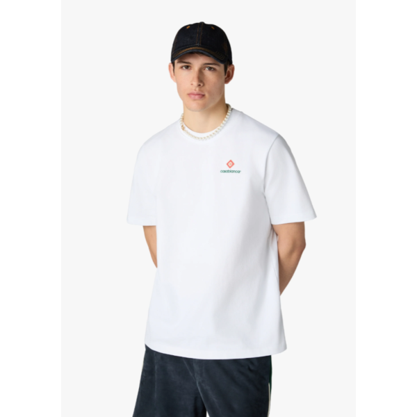 T‑shirt à manches courtes CASABLANCA coton blanc style sport écusson losange