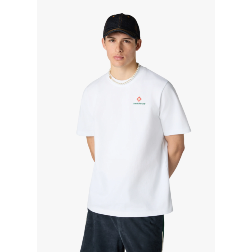 T‑shirt à manches courtes CASABLANCA coton blanc style sport écusson losange