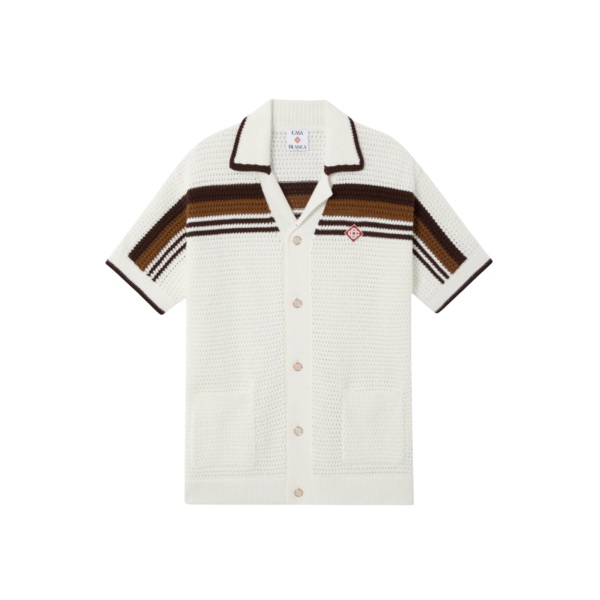 Chemise à manches courtes CASABLANCA coton blanc et marron en crochet à rayures tennis