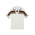 Chemise à manches courtes coton blanc et marron en crochet à rayures tennis