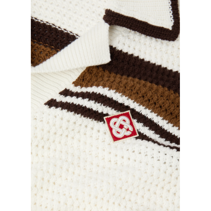 Chemise à manches courtes CASABLANCA coton blanc et marron en crochet à rayures tennis