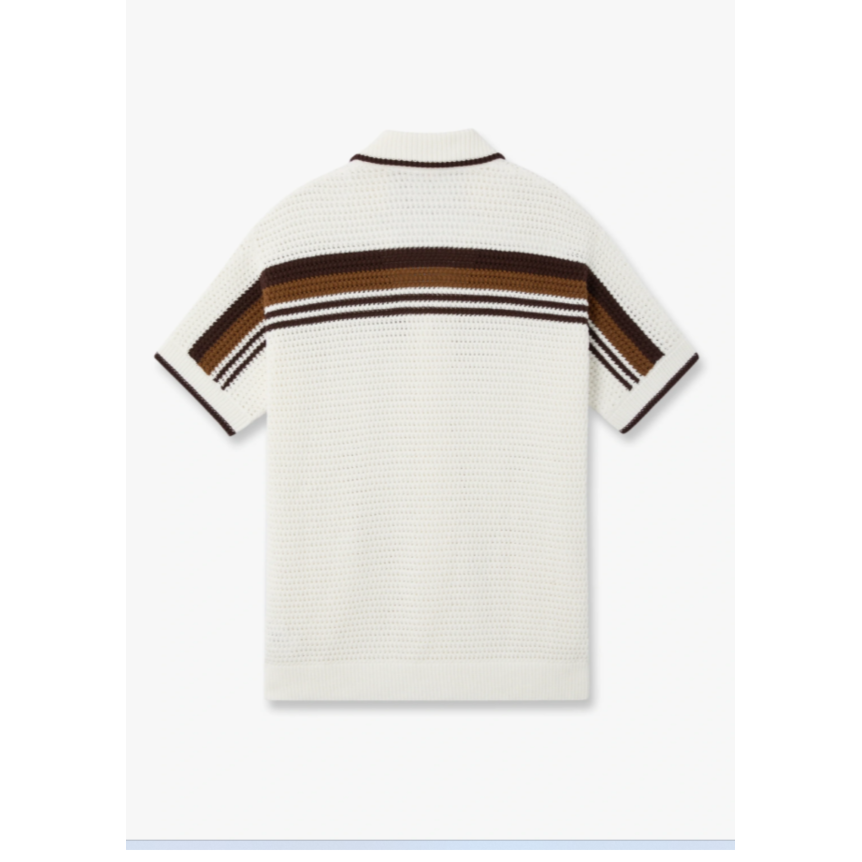 Chemise à manches courtes CASABLANCA coton blanc et marron en crochet à rayures tennis