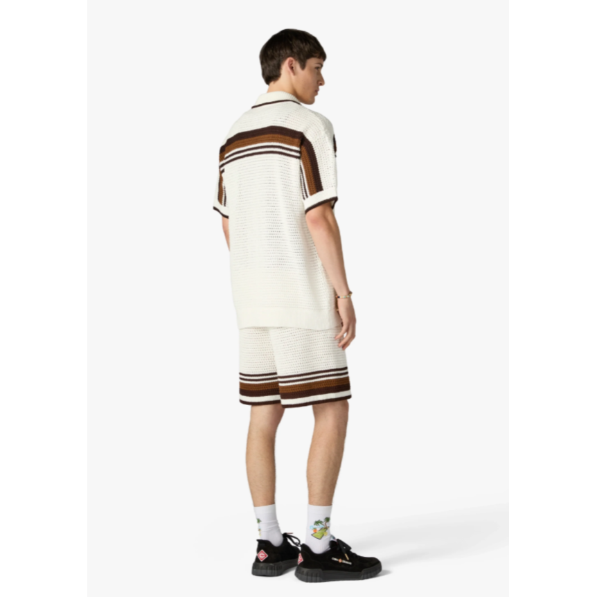 Chemise à manches courtes CASABLANCA coton blanc et marron en crochet à rayures tennis