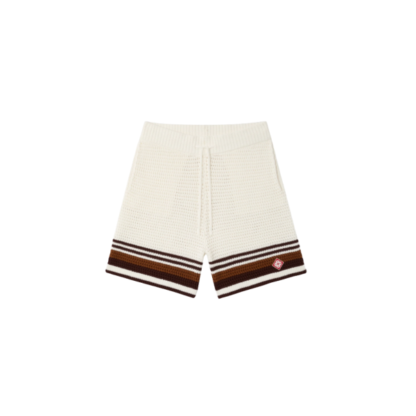 Short CASABLANCA coton blanc et marron en crochet à rayures tennis
