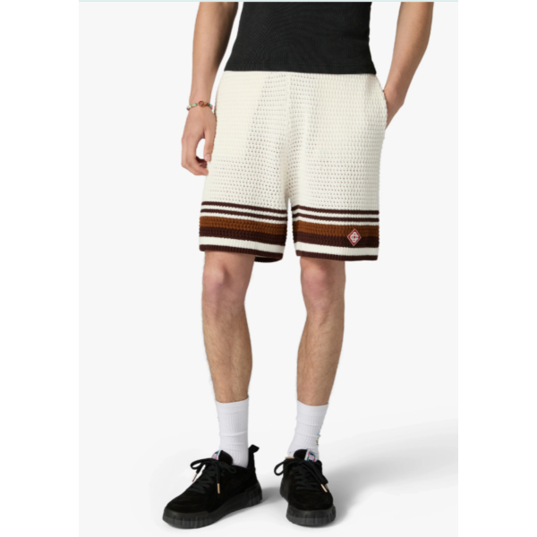 Short CASABLANCA coton blanc et marron en crochet à rayures tennis