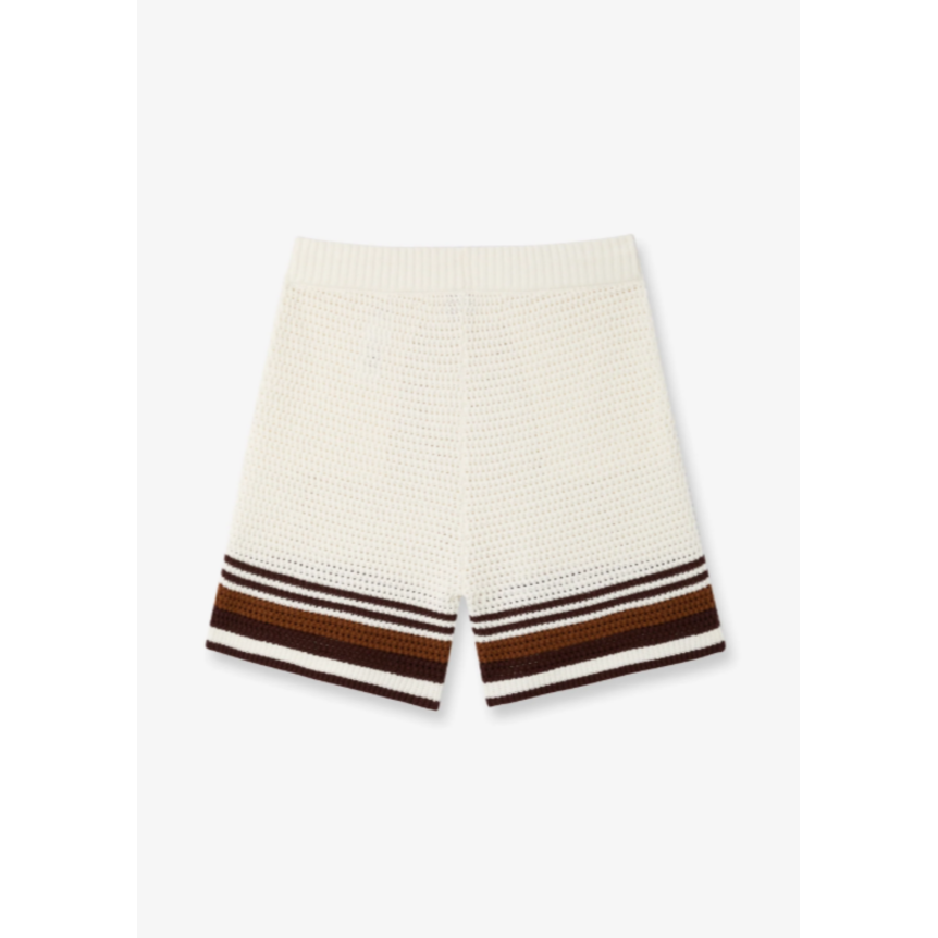 Short CASABLANCA coton blanc et marron en crochet à rayures tennis