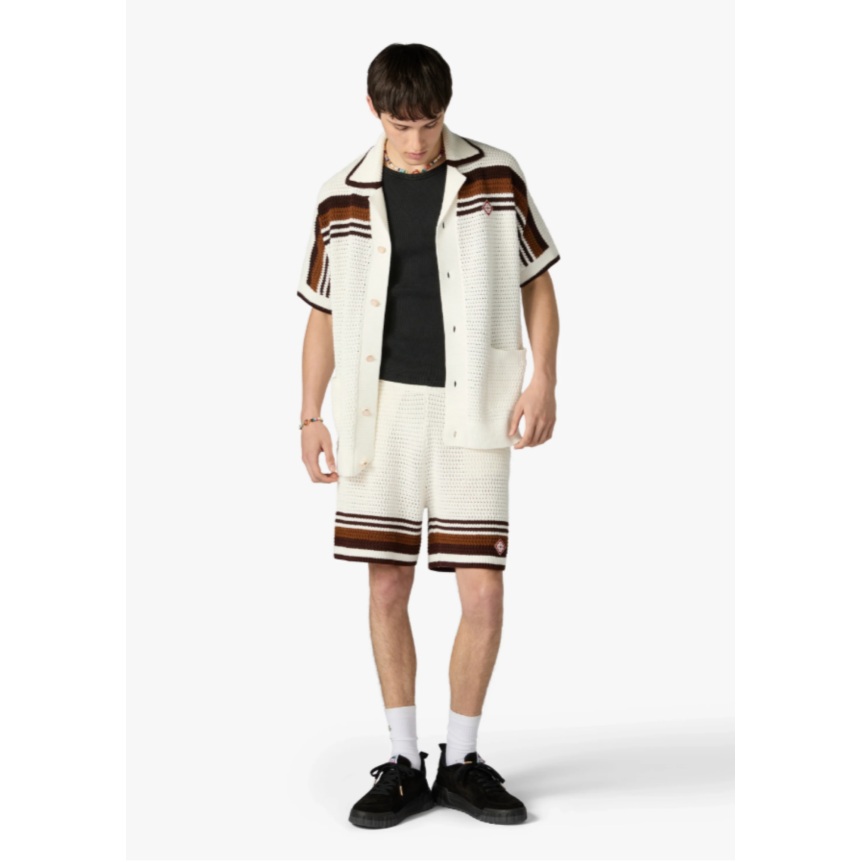 Short CASABLANCA coton blanc et marron en crochet à rayures tennis