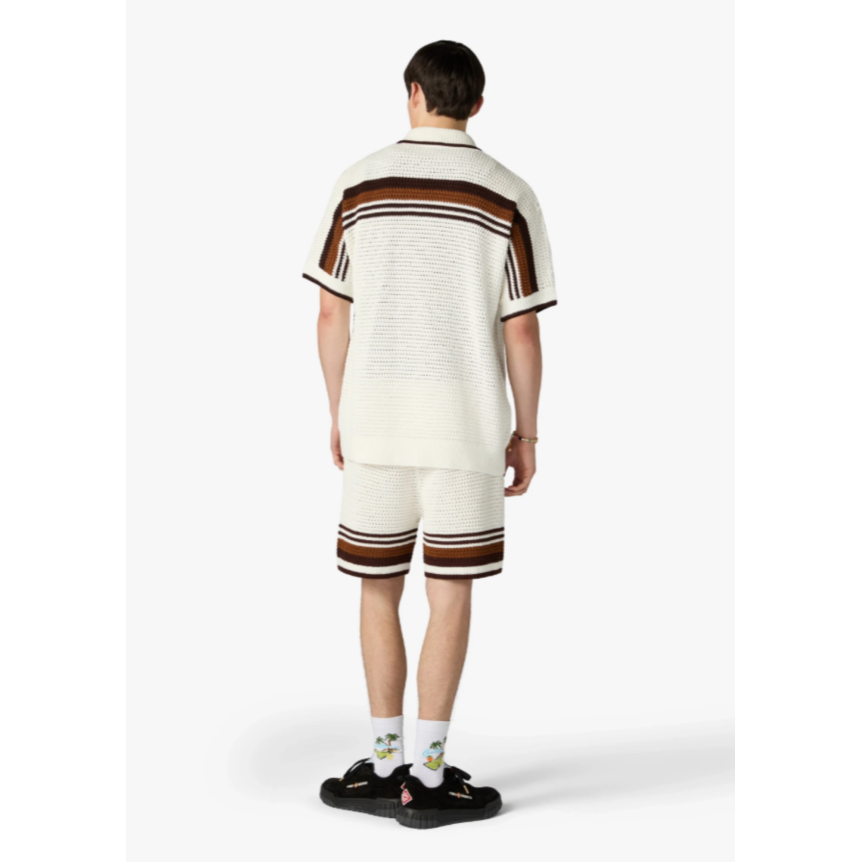 Short CASABLANCA coton blanc et marron en crochet à rayures tennis