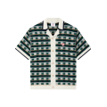 Chemise à manches courtes coton vert en crochet à motif mosaïque