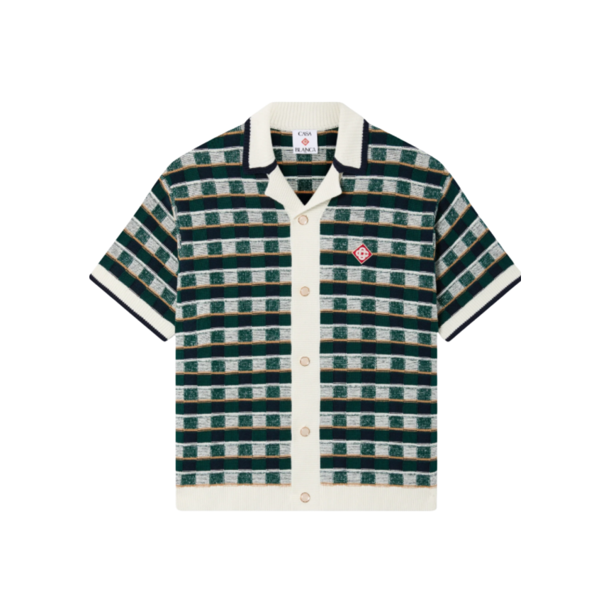 Chemise à manches courtes CASABLANCA coton vert en crochet à motif mosaïque