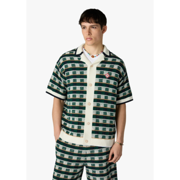 Chemise à manches courtes CASABLANCA coton vert en crochet à motif mosaïque