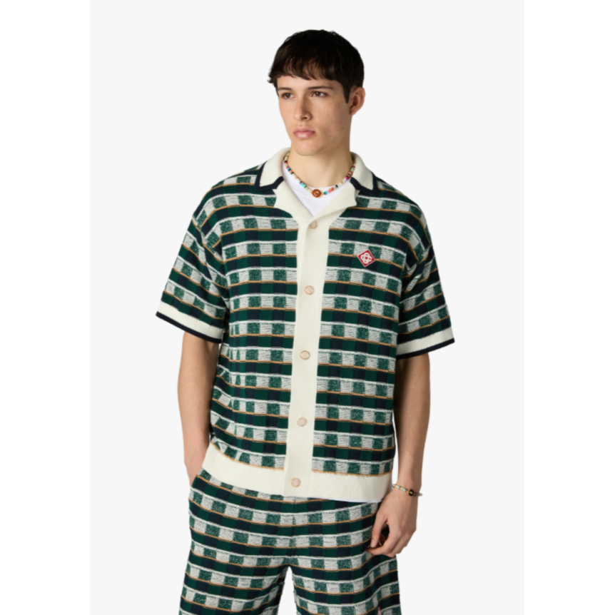 Chemise à manches courtes CASABLANCA coton vert en crochet à motif mosaïque