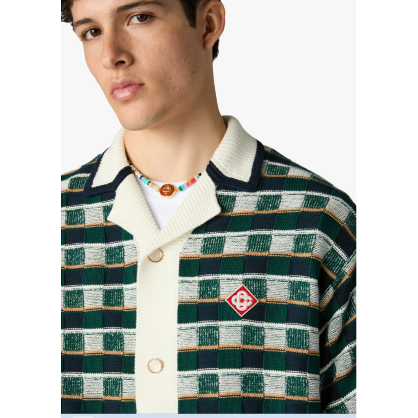 Chemise à manches courtes CASABLANCA coton vert en crochet à motif mosaïque