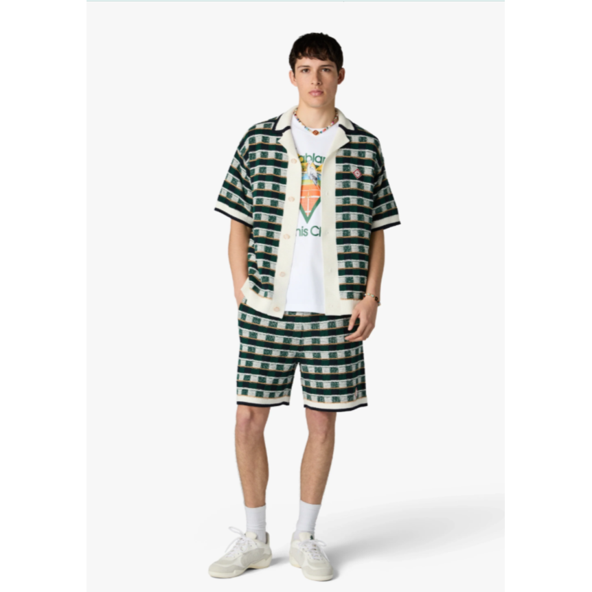 Chemise à manches courtes CASABLANCA coton vert en crochet à motif mosaïque