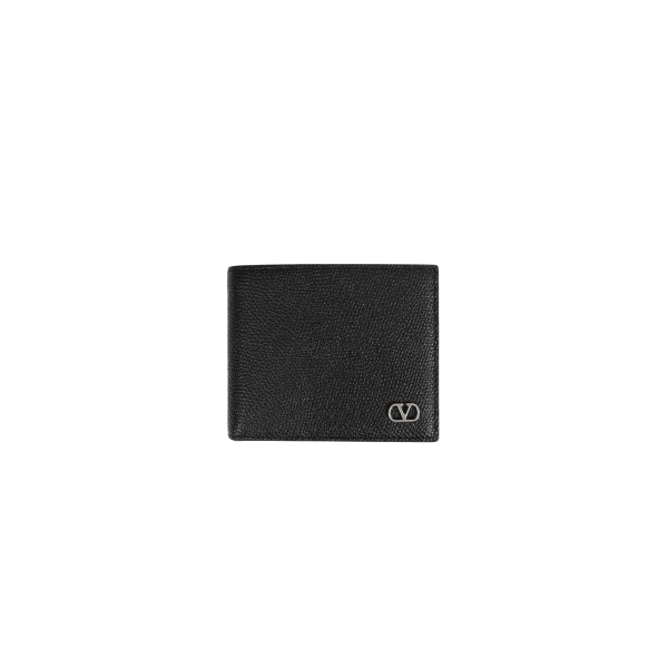 portefeuille cartes VALENTINO en cuir de veau grainé noir v logo