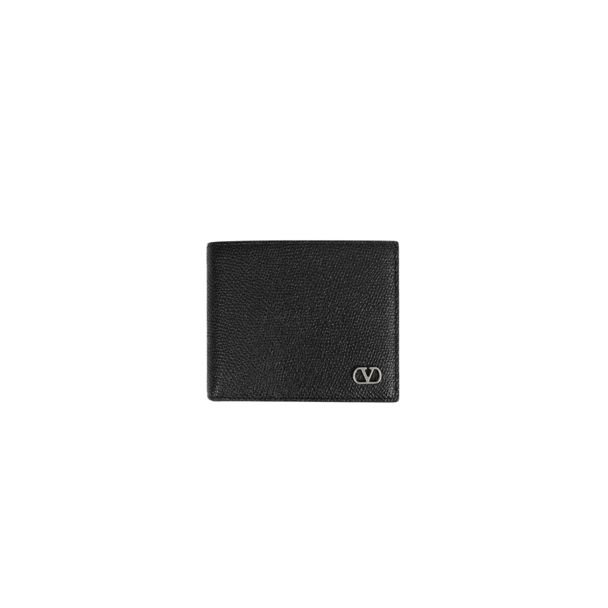 portefeuille cartes VALENTINO en cuir de veau grainé noir v logo