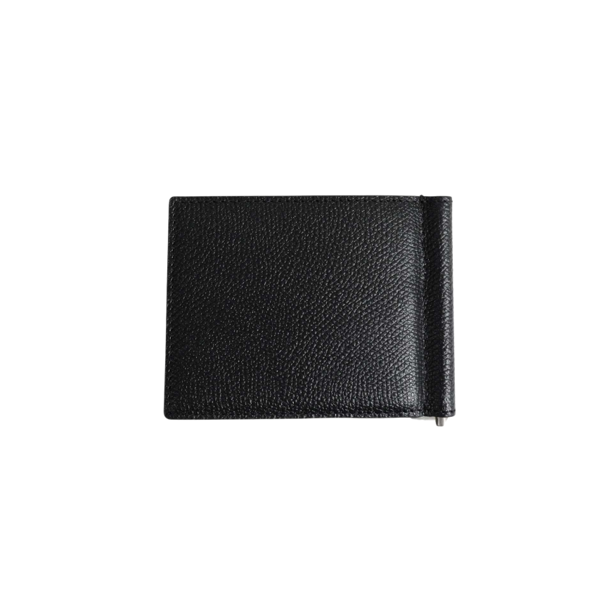 portefeuille cartes pince à billet VALENTINO en cuir grainé noir v logo