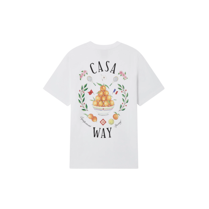 T-shirt col rond CASABLANCA manche courte coton blanc motif Casa way