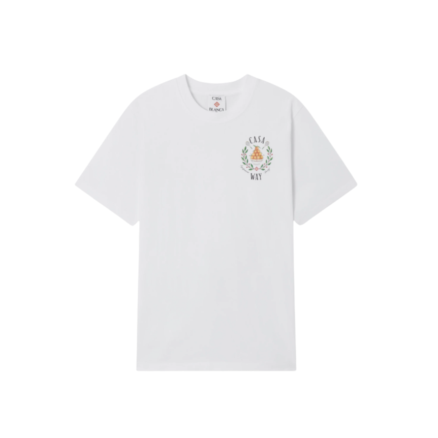T-shirt col rond CASABLANCA manche courte coton blanc motif Casa way