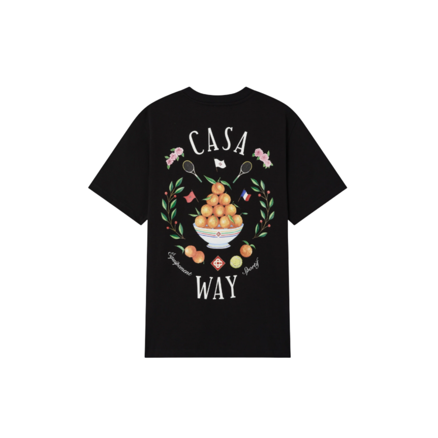 T-shirt col rond CASABLANCA manche courte coton noir motif Casa way
