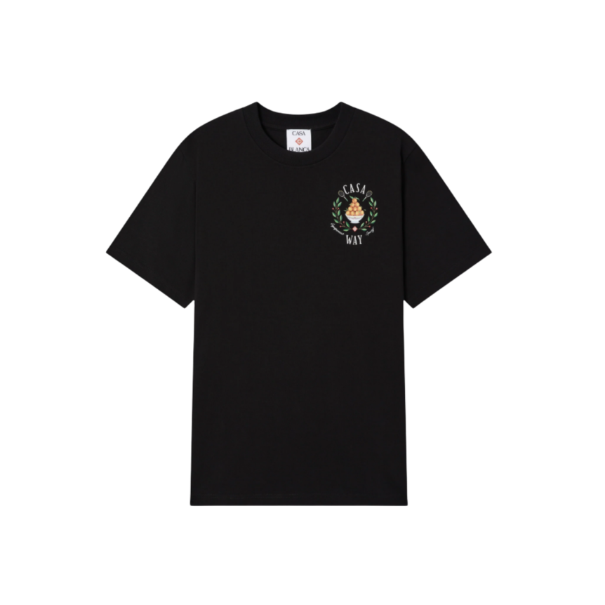 T-shirt col rond CASABLANCA manche courte coton noir motif Casa way
