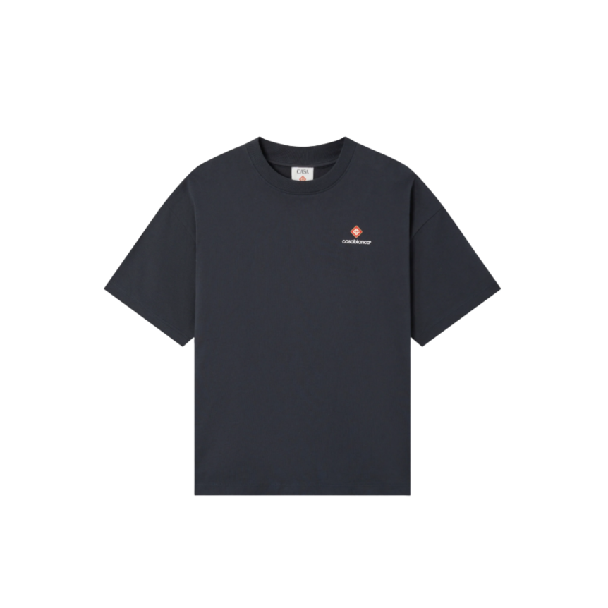 T‑shirt col rond à manches courtes CASABLANCA coton bleu marine oversize style sport