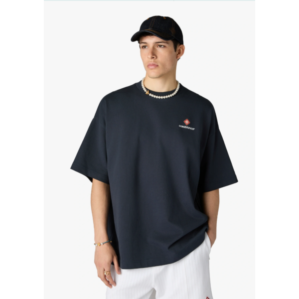 T‑shirt col rond à manches courtes CASABLANCA coton bleu marine oversize style sport