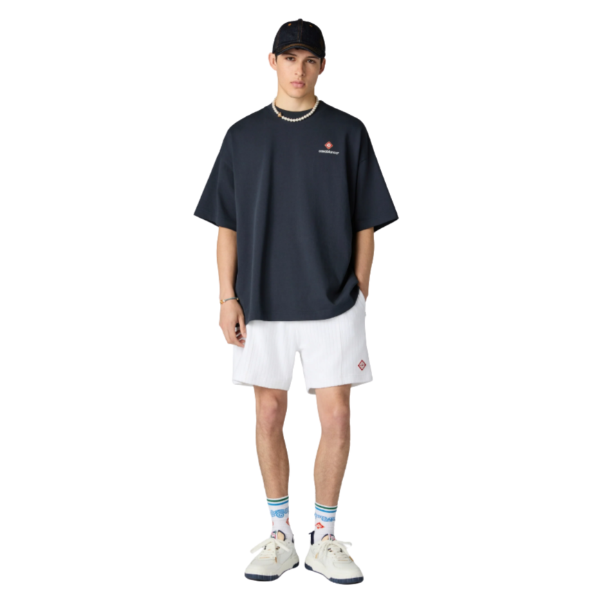 T‑shirt col rond à manches courtes CASABLANCA coton bleu marine oversize style sport