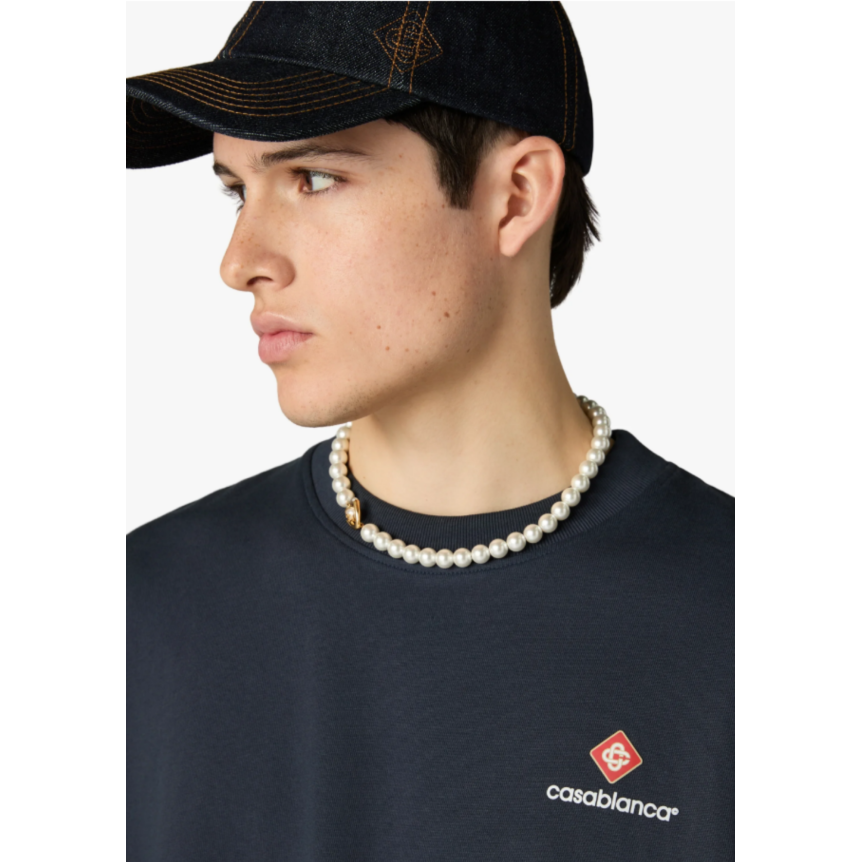 T‑shirt col rond à manches courtes CASABLANCA coton bleu marine oversize style sport