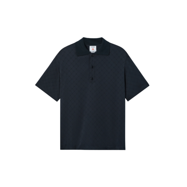 Polo à manches courtes viscose bleu marine foncé monogramme avec col en maille