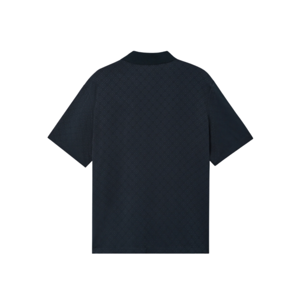 Polo à manches courtes viscose bleu marine foncé monogramme avec col en maille