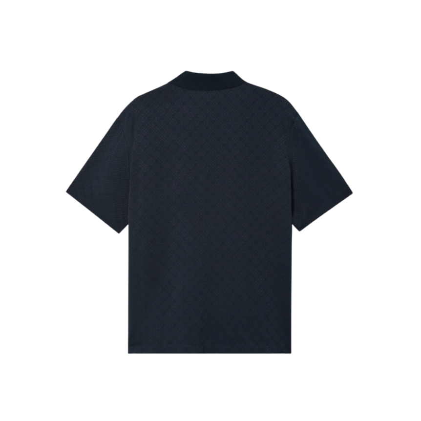 Polo à manches courtes viscose bleu marine foncé monogramme avec col en maille