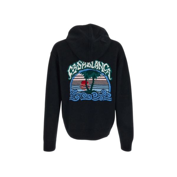 Cardigan sweat-shirt zippé à capuche CASABLANCA coton noir motif Casa palmiers