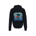 Cardigan sweat-shirt zippé à capuche coton noir motif Casa palmiers