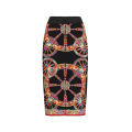 Jupe crayon midi en charmeuse soie mélangée noire à imprimé Carretto multicolore