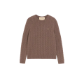Pull ras du cou Cachemire torsade marron V Logo