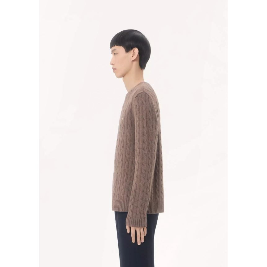 Pull ras du cou VALENTINO Cachemire torsade marron V Logo
