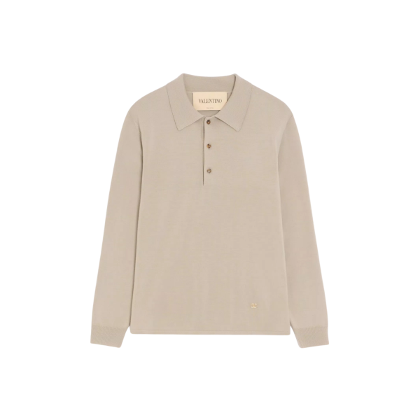Polo manche longue VALENTINO laine beige V Logo