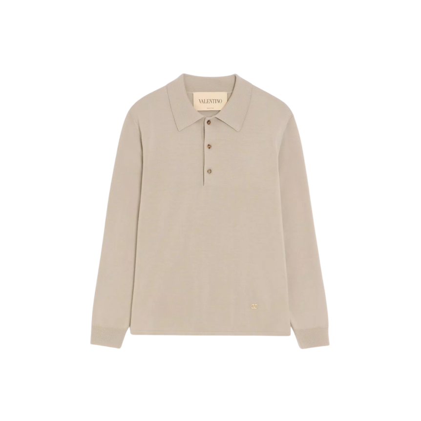 Polo manche longue VALENTINO laine beige V Logo