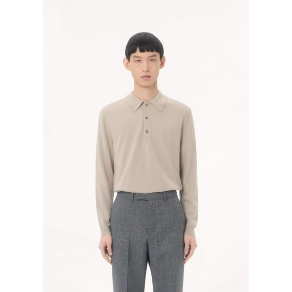 Polo manche longue VALENTINO laine beige V Logo