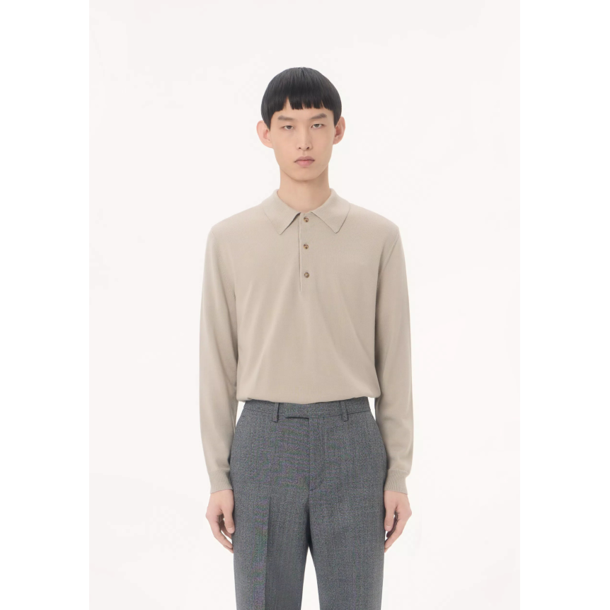 Polo manche longue VALENTINO laine beige V Logo